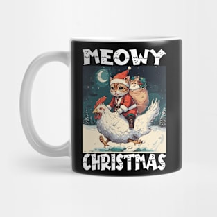 Meowy Christmas - 3, Funny Cute Cat on a Chicken Mug
